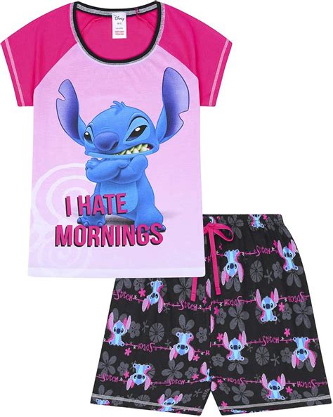 Ladies Disney Lilo and Stitch I Hate Morning Short Pyjamas : Amazon.co.uk: Clothing