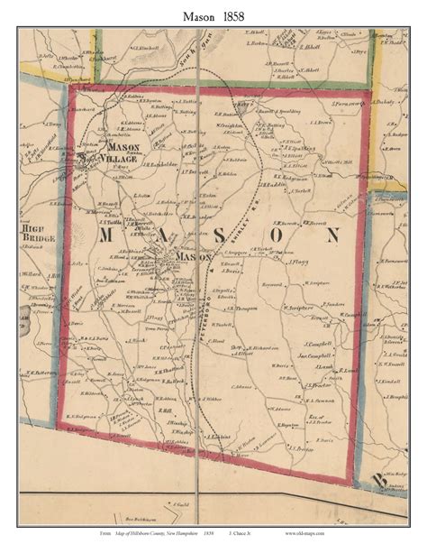 Mason, New Hampshire 1858 Old Town Map Custom Print - Hillsboro Co ...