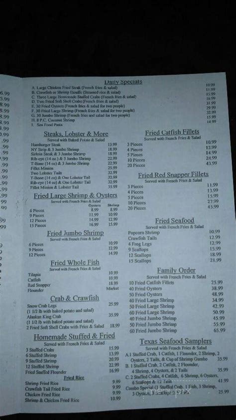 Online Menu of Texas Seafood Steak House, Caldwell, TX