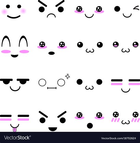 Kawaii cute face in adorable character icons set Vector Image