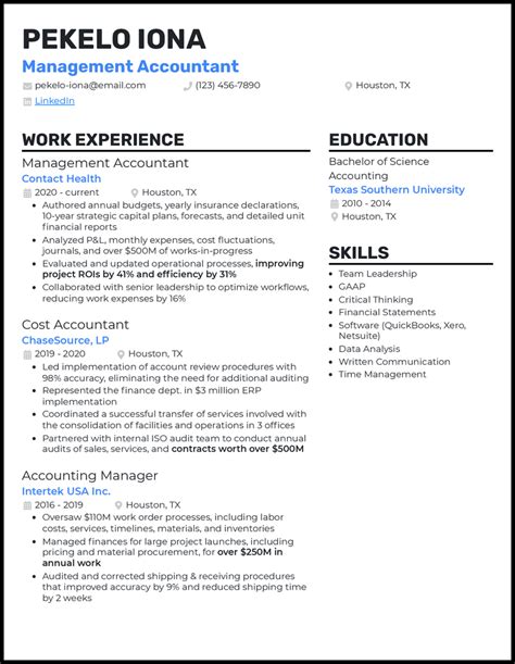 5 Management Accountant Resume Examples for 2024