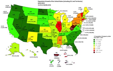 Map of population change in United States, including the District of Columbia and U.S ...