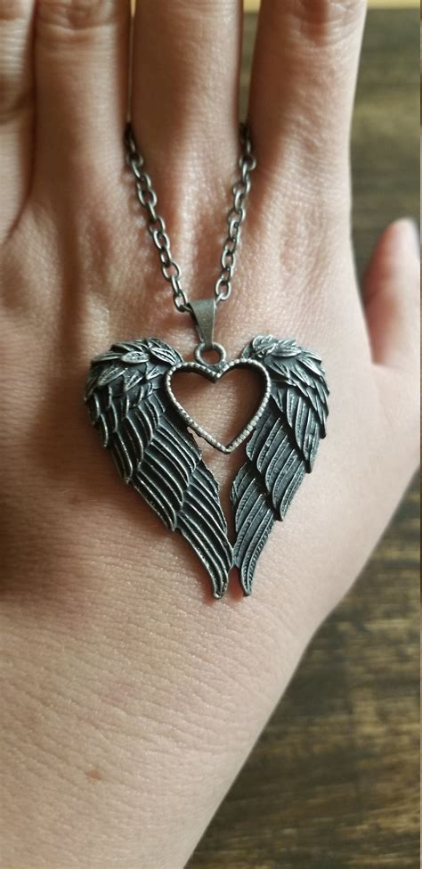 Angel Wings Heart Necklace | Etsy