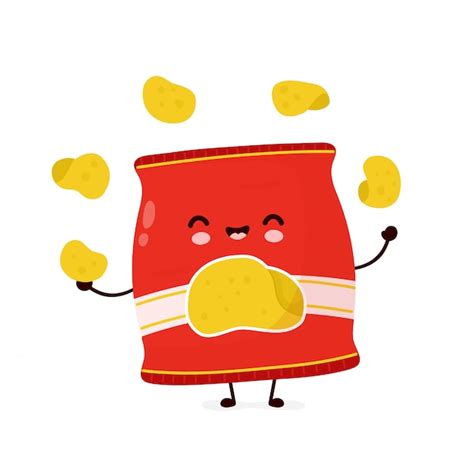 Lindo feliz sonriente chips paquete malabares. diseño de icono de ilustración de personaje de ...
