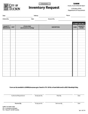 Inventory Request Form Templates | pdfFiller