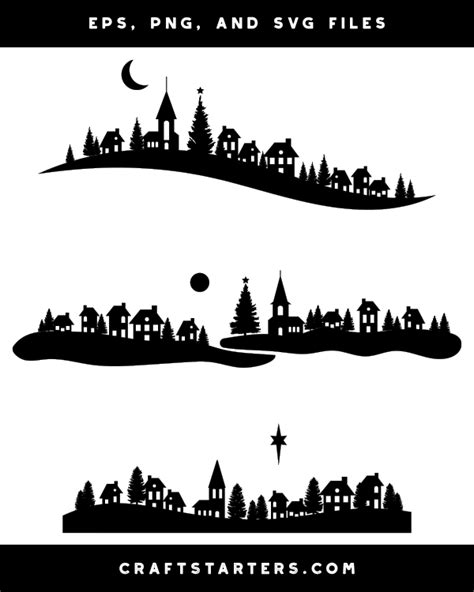 Christmas Village Silhouette Clip Art Christmas Clipart Free, Cricut ...