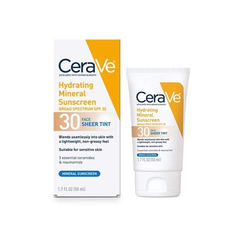 CeraVe Hydrating Mineral Sunscreen for Face Sheer Tint 50ml - SPF30