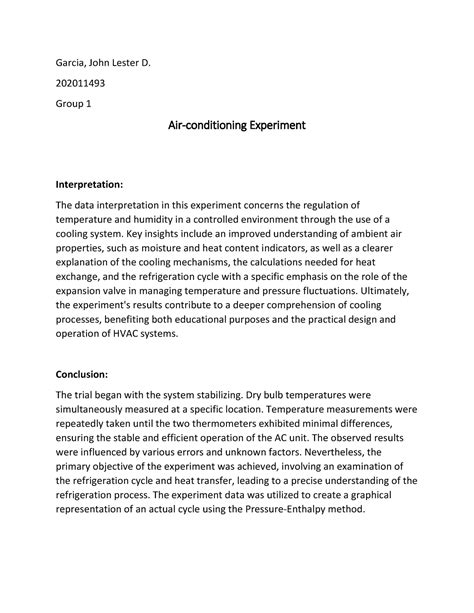 Garcia-Experiment-7 - Experiment for air conditioning system - Garcia, John Lester D. 202011493 ...