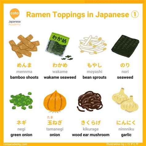 Ramen Toppings in Japanese | Ramen toppings, Japanese language, Japanese food