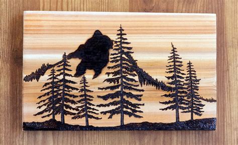 Woodburning Art Pyrography Mountains Pine Trees Landscape | Etsy