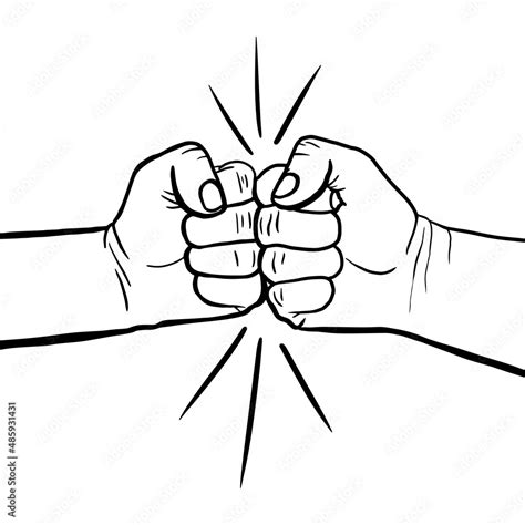 Hand drawn two fists bumping together. Vector sketch of two hands with fists. Collision and ...