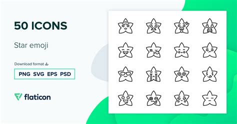 Star emoji Icon Pack | Black outline | 50 .SVG Icons