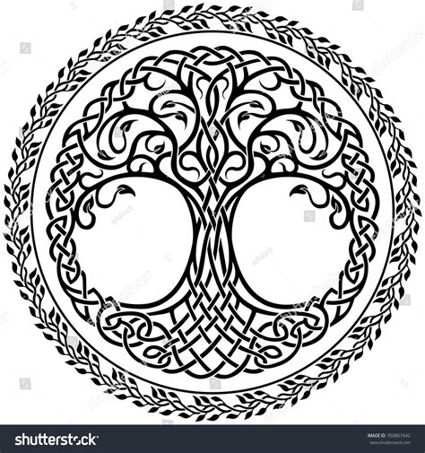 Vector Ornament, Decorative Celtic Tree Of Life With Floral Round ...