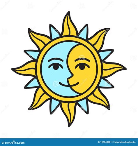 Stylized Half Sun and Moon Face Stock Vector - Illustration of ornament ...