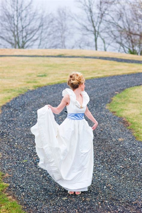 Wedding Gown With Ruffled Collar and Blue Sash - Elizabeth Anne Designs: The Wedding Blog