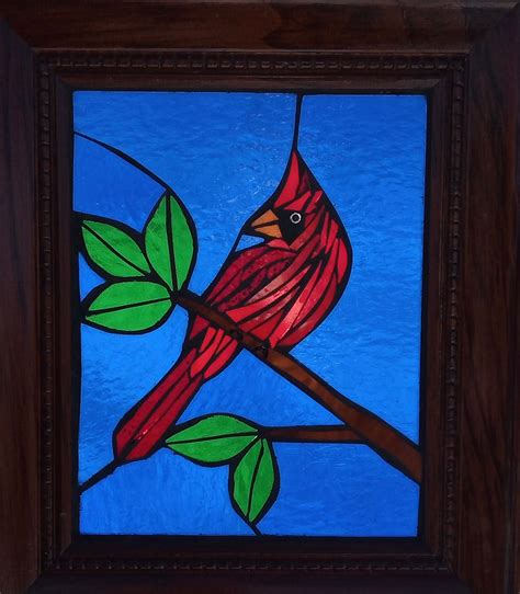 Cardinal Stained Glass Bird Suncatcher Mosaic Artwork Panel | Etsy