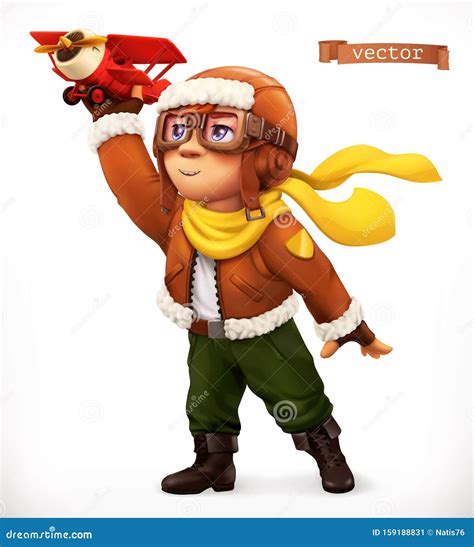 Little Pilot With Toy Airplane. Comic Character, 3d Vector Illustration ...