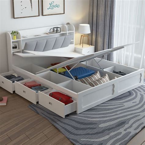 Cal King Size Storage Bed Low Profile Platform Bed with 3 Drawers in White | King size storage ...