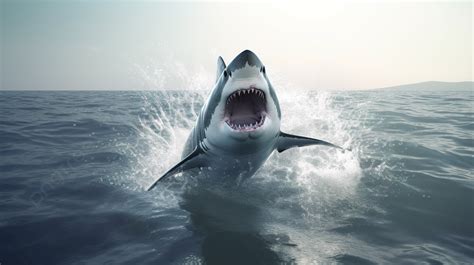 Great White Shark Jumping Out Of Water Wallpaper