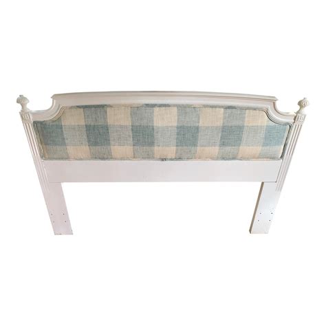 Modern Upholstered Blue & White Headboard | Chairish