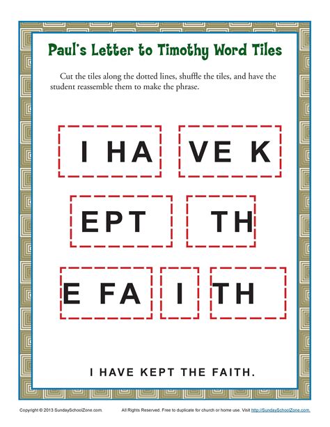 Paul’s Letter to Timothy Word Tiles Bible Activities For Kids, Sunday School Activities, Bible ...