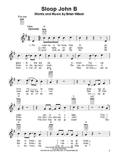 Sloop John B sheet music by The Beach Boys (Ukulele – 81108)