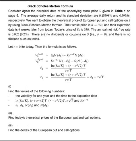 Black Scholes Merton Formula Consider again the | Chegg.com