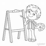 Coloring Page Outline Of Cartoon Boy With Brush And Paints Little  sketch template