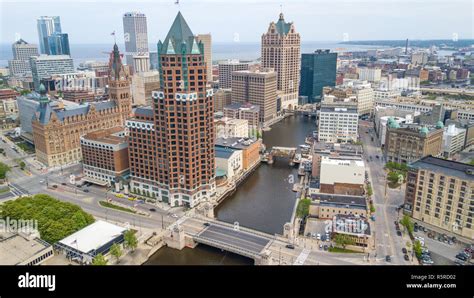 Milwaukee Riverwalk, Skyline, Downtown Milwaukee, WI, USA Stock Photo ...