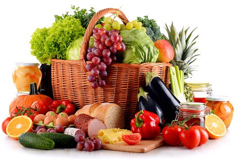 Images Tomatoes Cucumbers Ham Grapes Cheese Wicker basket Food Fruit