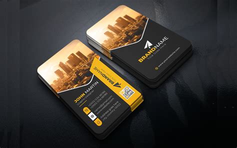 Modern Professional Business Card Design Template with Creative Shapes and Black Background