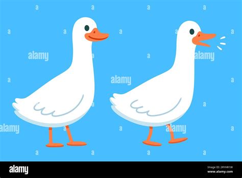 Cute cartoon goose standing and walking. Simple white goose drawing ...