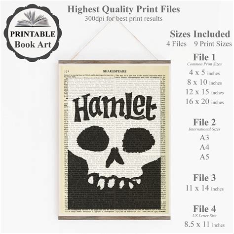 Printable Hamlet Play Book Cover Print Shakespeare Art Gift - Etsy