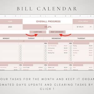 Bill Tracker Template Excel Excel Bill Calendar Bill - Etsy