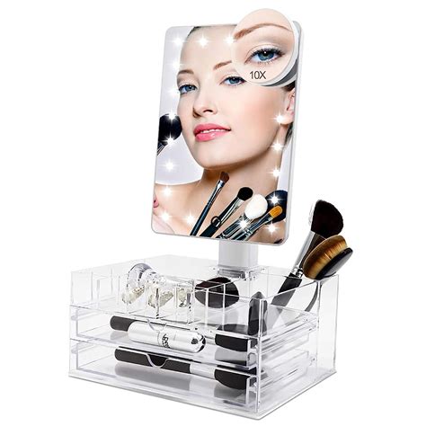 Buy COSMIRROR Lighted Makeup Vanity Mirror with 10X Magnifying Mirror and Organizer Tray, 21 LED ...