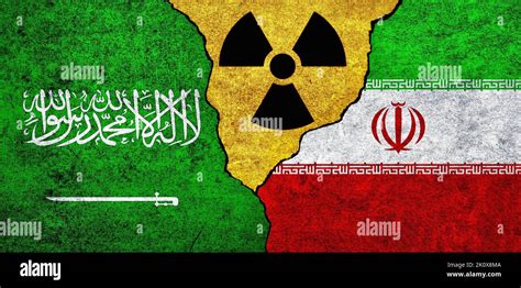 Flags of Saudi Arabia, Iran and radiation symbol together. Saudi Arabia ...