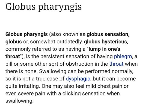 Globus Pharyngeus - Feeling of Lump in Throat that is Relived by swallowing / No problem in ...