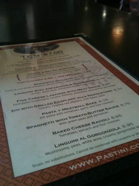 Menu at Pastini restaurant, Corvallis