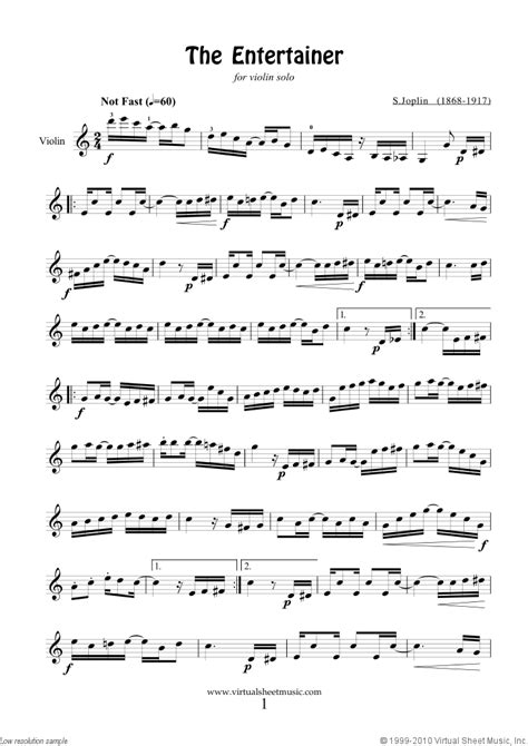 The Entertainer sheet music for violin solo by Joplin | Sheet music, Alto sax sheet music ...