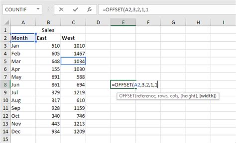 OFFSET function in Excel