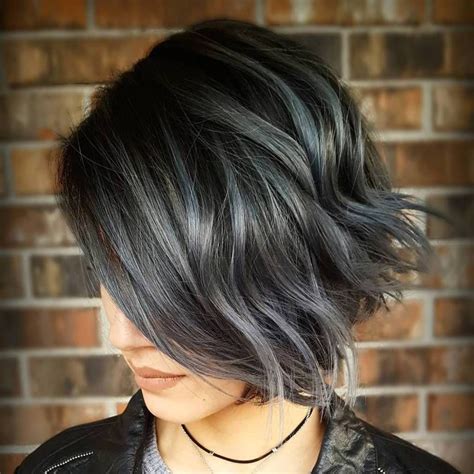 Black Bob With Silver Highlights Thick Wavy Hair, Thick Hair Styles ...