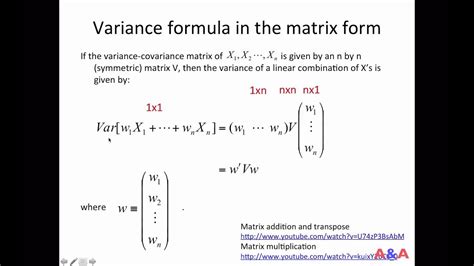 Variance formula in the matrix form - YouTube