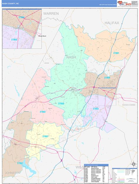 Nash County, NC Wall Map Color Cast Style by MarketMAPS - MapSales.com