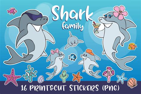 Shark Family Printable Stickers PNG Graphic by Olga Belova · Creative ...