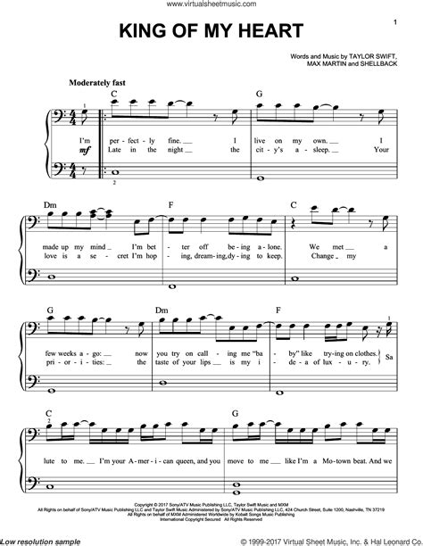 Taylor Swift: King Of My Heart sheet music for piano solo (PDF)