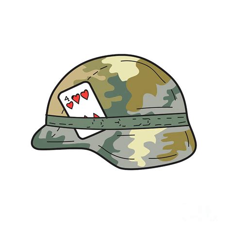 US Army Helmet 4 of Hearts Playing Card Drawing Digital Art by Aloysius ...