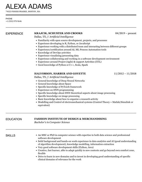 Artificial Intelligence Resume Samples | Velvet Jobs