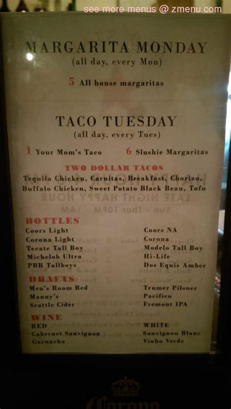 Online Menu of Red Star Taco Bar Restaurant, Seattle, Washington, 98103 ...