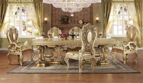 Royal Antique Gold Dining Room Set 9Pcs Traditional Homey Design HD ...