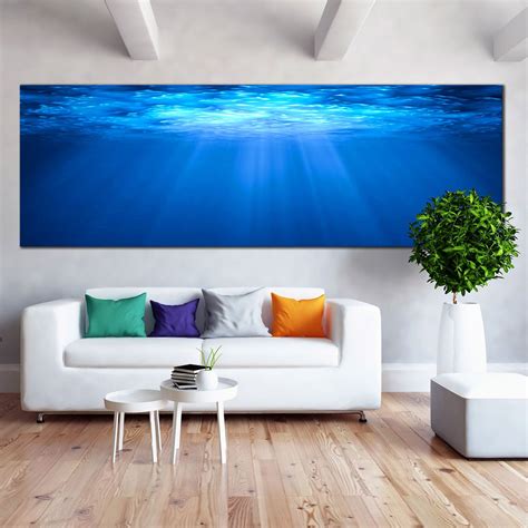 Ocean Deep Canvas Wall Art, White Sunbeams Through Water Panoramic Can – Dwallart